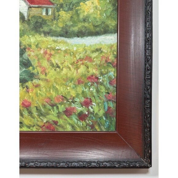 Oil Painting of an Oceanfront Garden Home w/ Sailboats On The Coast. Framed - Picture 5 of 9